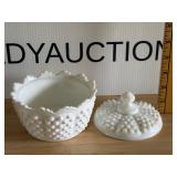 Vintage Fenton Hobnail Milk Glass Lidded Dish