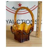 Fenton Amber Vulcan Style Twisted Handle Basket