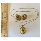 Rose Cameo Necklace and Earrings