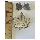 Sterling Leaf Brooch and Earrings