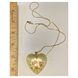 Vintage Pink Floral Heart Necklace