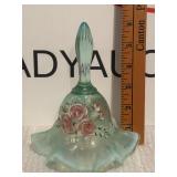 Fenton Hand Painted Green Opalescent Bell