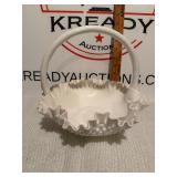 Vintage White Milk Glass Hobnail Basket