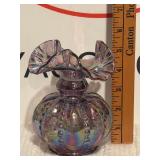 Fenton Purple Iridescent Signed Beaded Vase