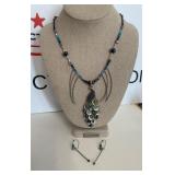 Peacock Necklace and Earrings