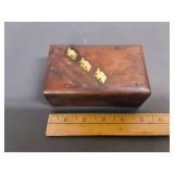 Vintage Jewelery Box with Brass Inlaid Elephants