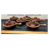 Hull Pottery 'Brown Drip' Covered Soup Bowls
