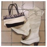 Suede Boots and Estee Lauder Bag