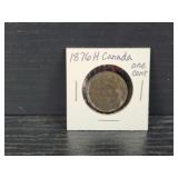 1876H Canadian Large One Cent Coin