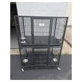 2 Tier Homey Pet Station Dog Crate w/ Bowls & Tray
