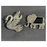 Sterling Silver Elephant Pin / Sterling Swan
