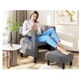 Costway Velvet Accent Chair w/ Ottoman Gray
