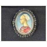 Vintage Sterling Silver Miniature Portrait Pendant