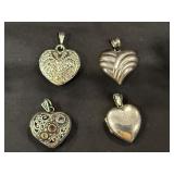 (4) Sterling Silver Lockets/Pendant Hearts