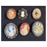 Vintage Misc Lot Cameo Pins (6)