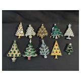 Vintage Misc Lot Christmas Tree Pins (10)