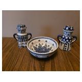 Boleslawiec Polish Pottery Salt & Pepper & Bowl