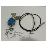 Howlite Crystal Pendant 24' Silvertone & 20' Blk