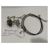 Amethyst Crystal Pendant w/24' Silvertone & 20'