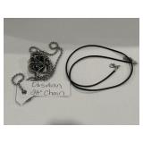Obsedian Crystal Pendant w/24' Silvertone & 20'