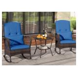 3 Piece Wicker Rocking Chair Set Blue