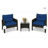 Costway 3PCS Outdoor Rattan Conversation Set