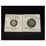 (1) 1943 Austraila 3 Pence .925 (1) 1943S