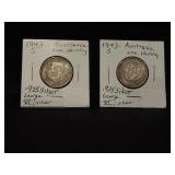 (2) 1943S Australia One Schilling .925 Silver