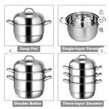 Costway 3 Tier 11 Inch Stainless Steel Steamer Set