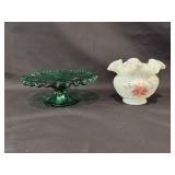 Fenton Emerald  Pedestal  Plate/Fenton Signed
