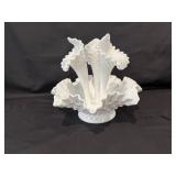 Vintage Milk Glass Hobnail 3 Horn Epergne