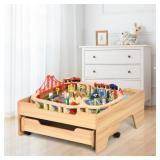 Costway 84 Piece Wooden Train Set w/ Table