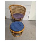 Wicker Chair w/ Bamboo Stool