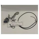 Dumortierite Crystal Pendant w/24' Silvertone &