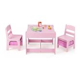 Costway 3 in 1 Kids Wood Table Chairs Set Pink
