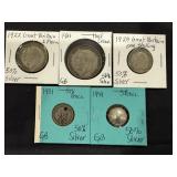 5 Foreign Coins 50% Silver