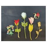 (6) Vintage Flower Pins