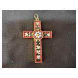 Vintage Mosaic Cross Pendant Marked Italy