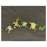 (4) Vintage Goldtone Frog Pins  (1) KC Frog Pin
