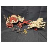 Vintage Cast Iron Horse Drawn Fire Wagon