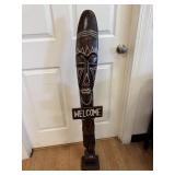 Wooden Tribal Mask Floor Welcome Statue