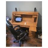 Oak Roll Top Desk w/ Leather Chair