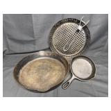 Cast Iron Pans and Grill Basket