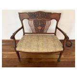 Antique Wooden Settee w/ Upholstered Seat