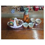 Japanese Porcelain Sake Bottl & Cups