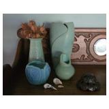 Van Briggle Ming Blue Vase, Ceramic Vases, Bird
