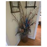 Large Stoneware Crock w/ Flowers & Feathers