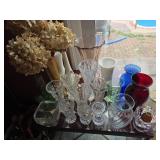 Metal & Tile Table & Glass Vases