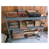Metal Shelf w/ Collection of Wooden Boxes