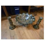 Ceramic Footed Bowl & Candlesticks